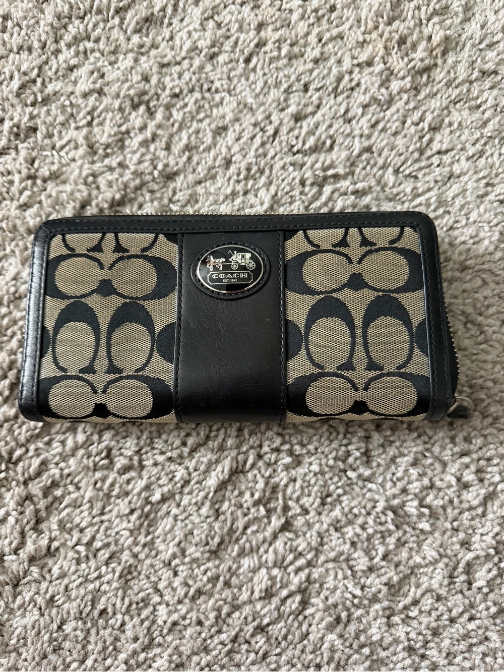 Coach zip around wallet with black leather and cloth